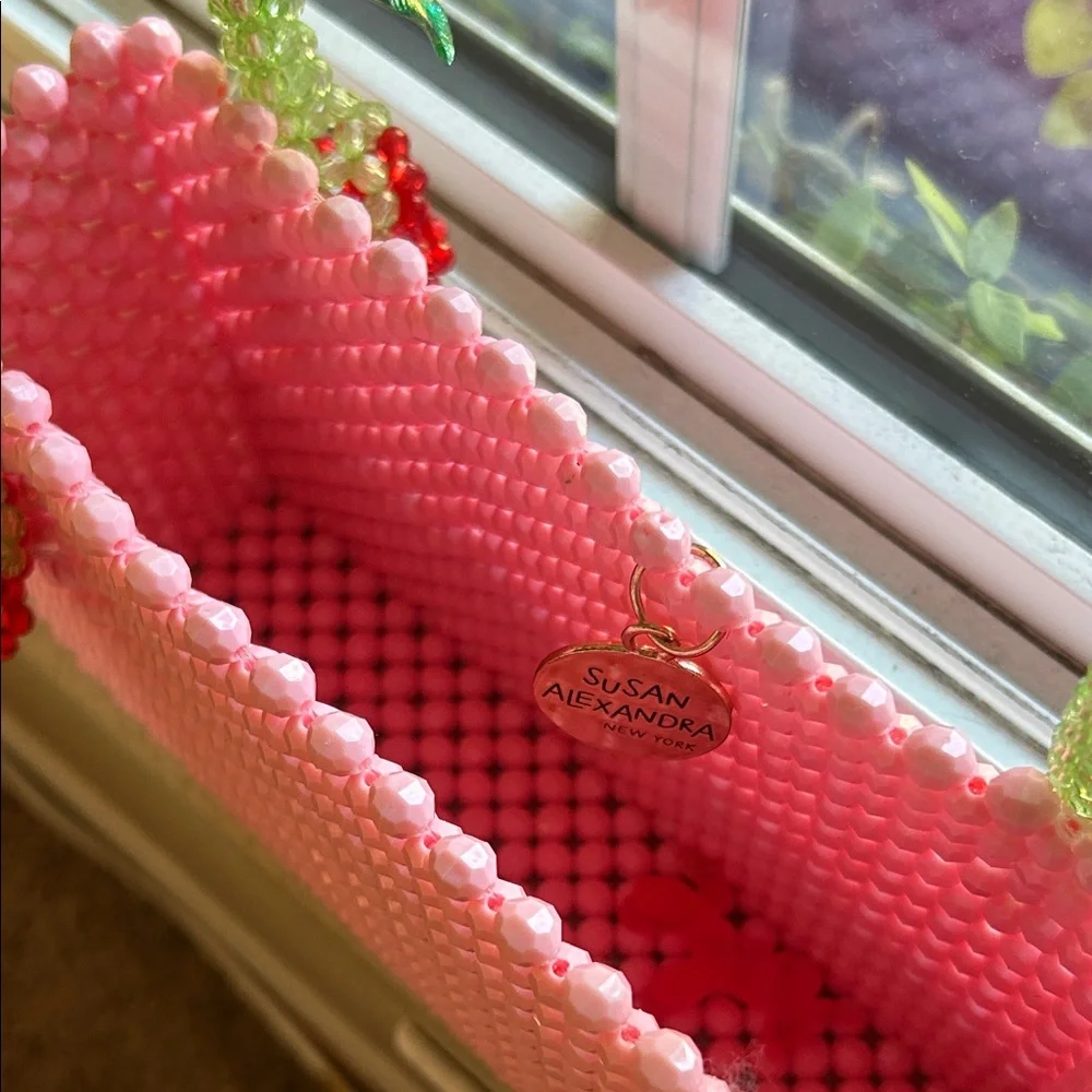Susan Alexandra Rose Pink and Green Beaded Bag - Picture 5 of 6